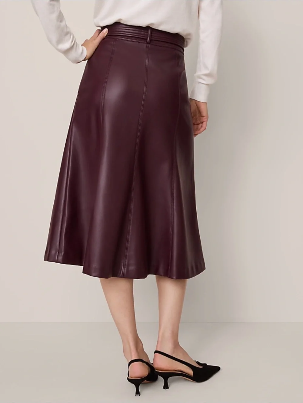 Ann Taylor Faux Leather Midi Skirt in Poised Plum, Size 4